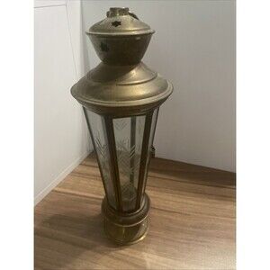 Vintage Turkish Lamp Brass Etched Glass Candle Lantern